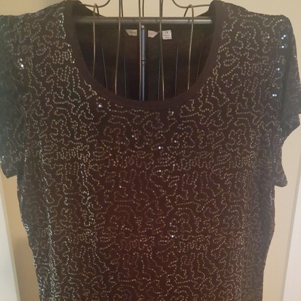 Isaac MIZRAH Live 2X Black sequins t shirt